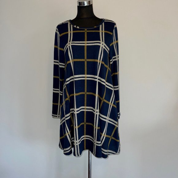 NWT Apricot Wavy Plaid Swing Sweater Dress Size L - Picture 4 of 8